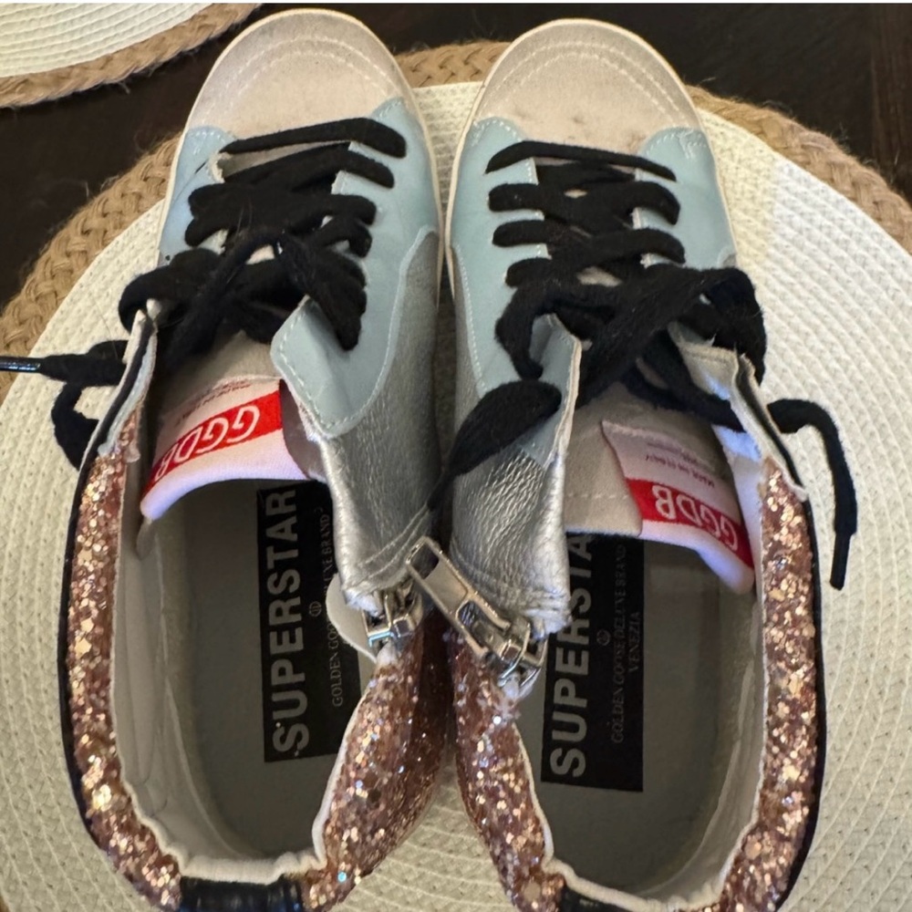 Golden Goose Sneakers with Glitter and Blue Accents